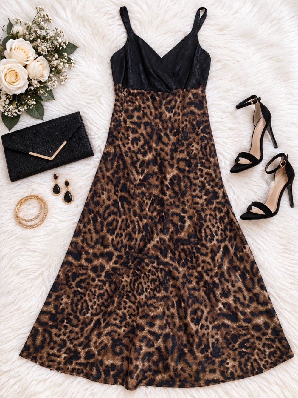 Leopard Print Mixed Media Maxi Dress